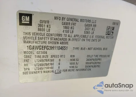 2017 Chevrolet Express 2500 Ls from USA, damaged, VIN 1GAWGEFG3H1104651